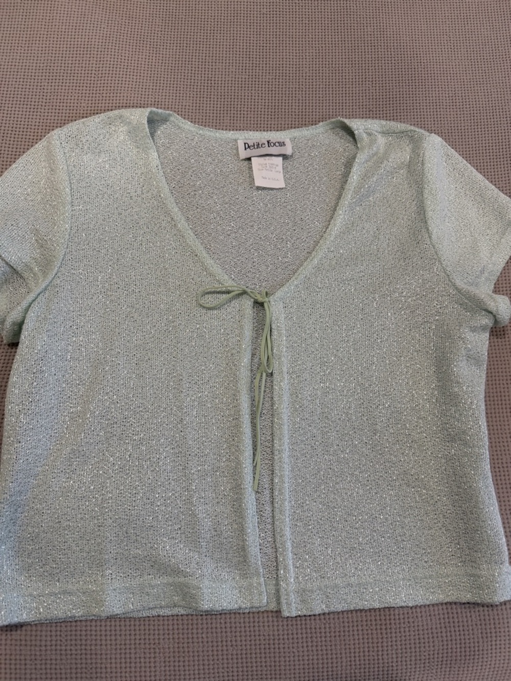 Petite Focus Shimmery Light Mint Tie-Front Cardigan
